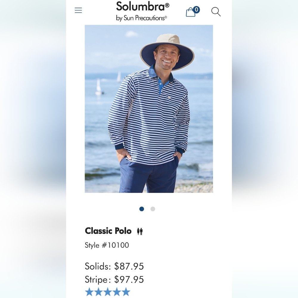 Solumbra Men's Classic Striped Polo Shirt SPF Sun Protection XL